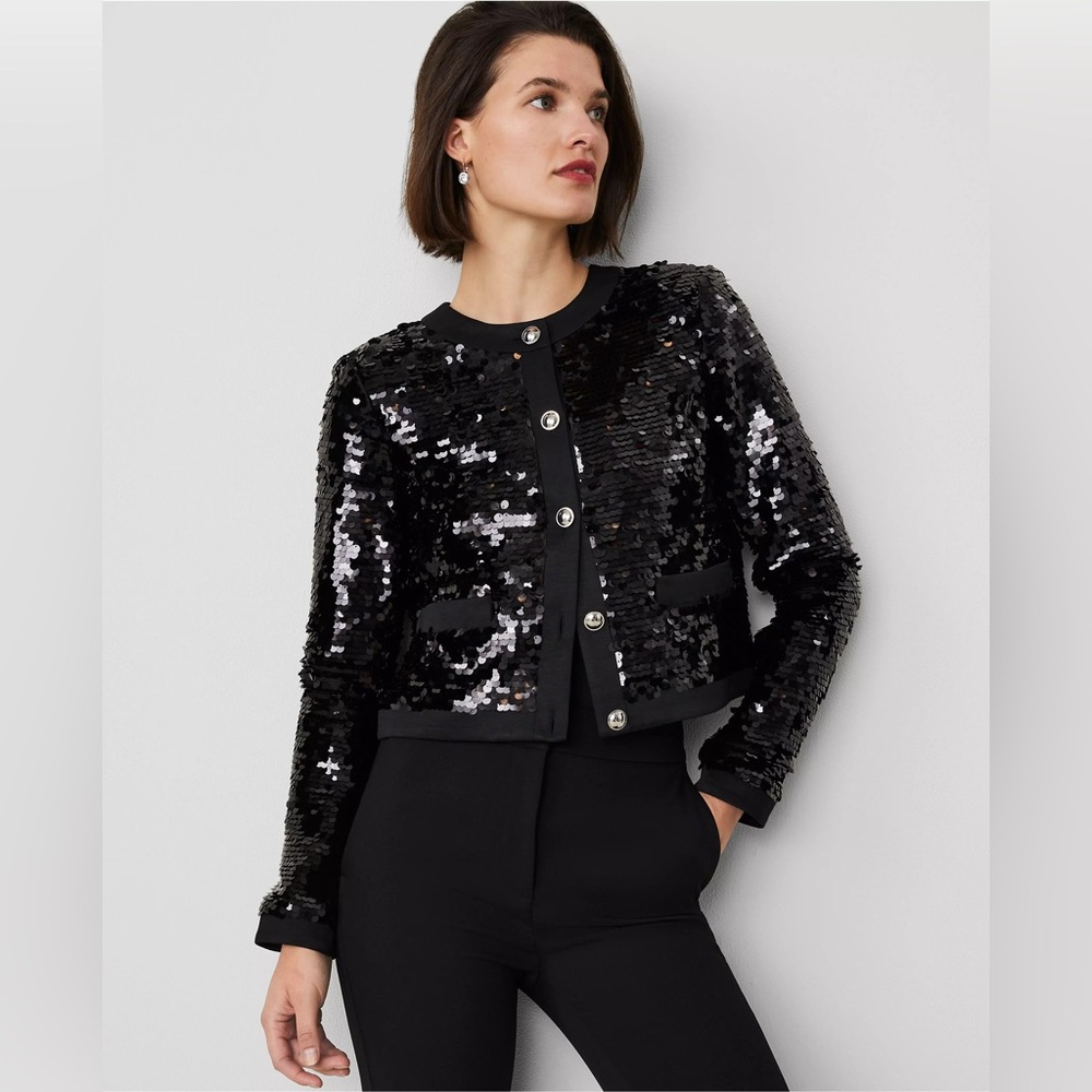 Ann Taylor Sequin Crew-Neck Jacket 836749